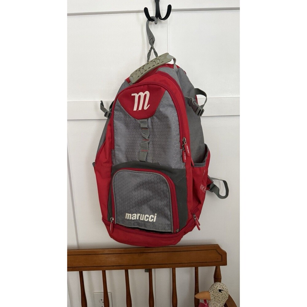 Marucci Baseball Backpack Red Gray Equipment Bag Bat Sleeves